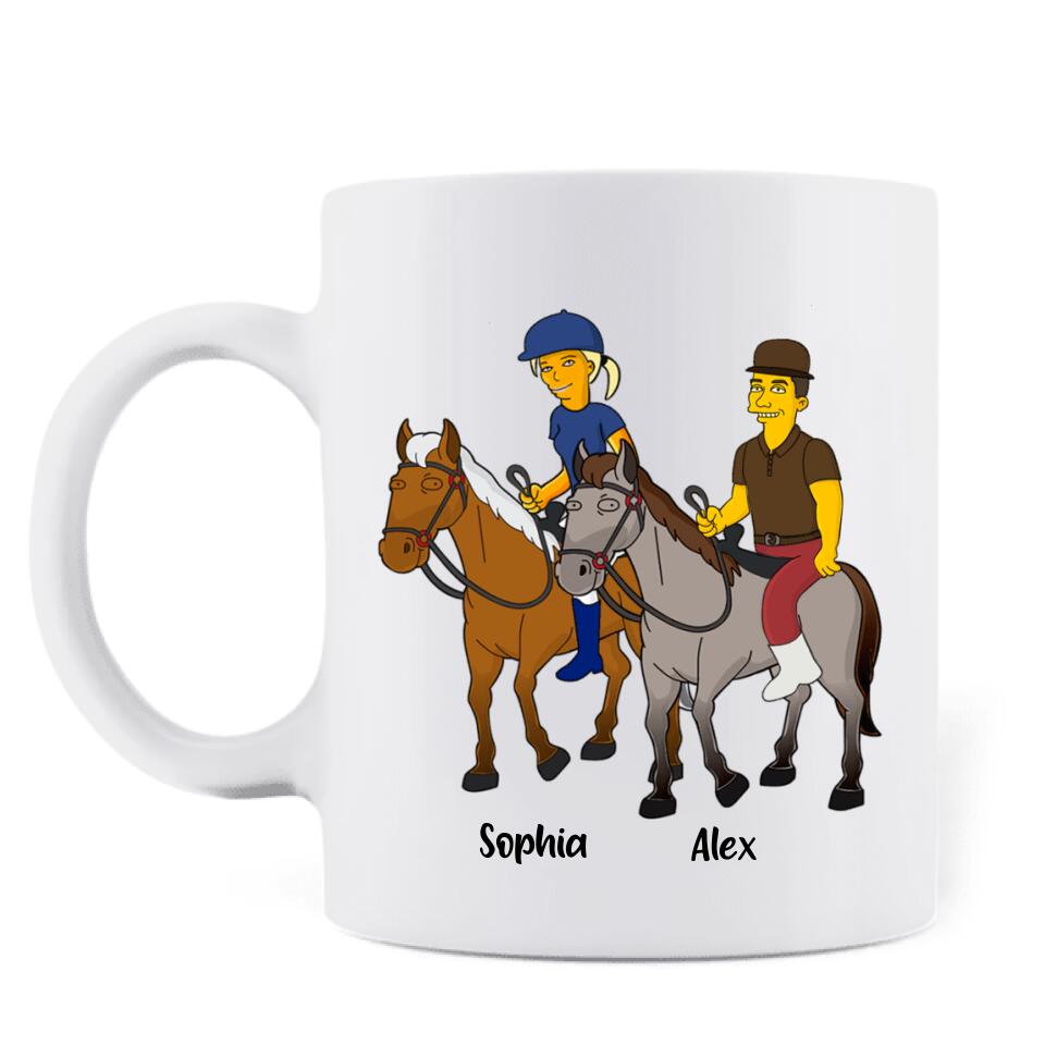 Personalized Horseback Riding Cartoon Portrait From Photo Coffee Mug - Gift Idea For Couple/ Riding Lover - Husband And Wife Riding Partners For Life