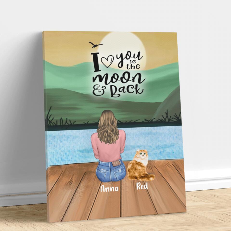 Personalized Pet Mom Canvas - Up to 4 Pets - Best Gift For Dog/Cat Lover - I Love You To The Moon And Back