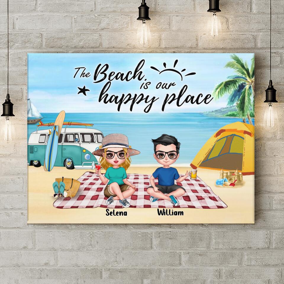 Personalized Summer Beach Picnic Camping Canvas - Up to 5 People - Gift Idea For Camping Couple/Friends - The Beach Is Our Happy Place