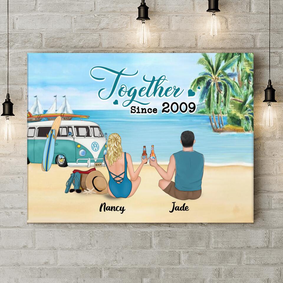 Personalized Beach Camping Canvas - Gifts For Camping/Dog/Cat Lover With Up to 3 Kids And 3 Pets - This Is Our Happy Place