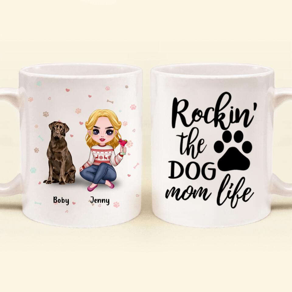 Personalized Dog Mom Front Coffee Mug - Up to 5 Dogs - Gift Idea For Dog Lover - Rockin' The Dog Mom Life