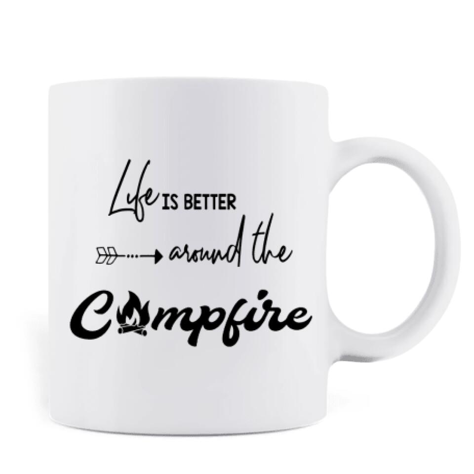 Personalized New Camping Coffee Mug - Couple/Parents With Up to 2 Kids And 3 Pets - Gift For Camping Lover - Life Is Better Around The Campfire