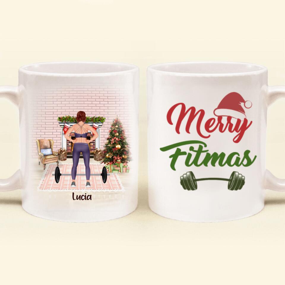 Personalized Workout Mug - Up to 2 Pets - Best Gift For Friend/Pet Lover - Merry Fitmas