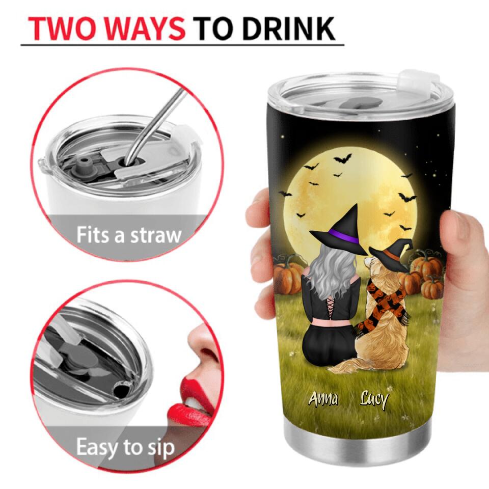 Personalized Halloween Tumbler - Gift Idea For Dog Owner with up to 4 Dogs - Halloween Is Better With Dogs