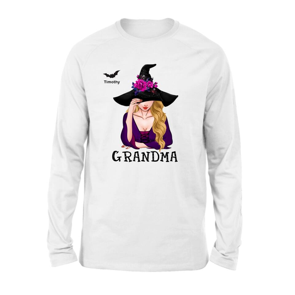 Custom Personalized Witch Shirt/ Hoodie - Gift Idea For Halloween To Grandma From Kid up to 10 Kids