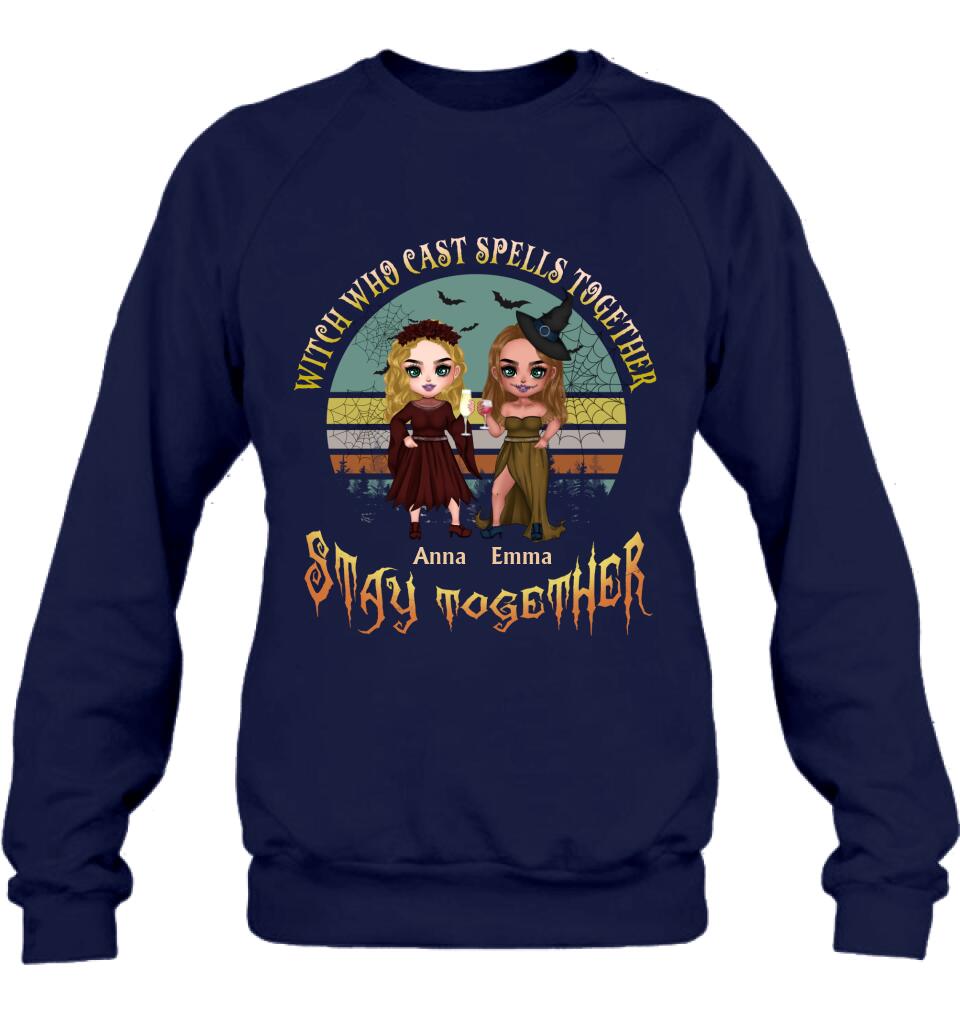Personalized Witches Shirt - Up to 4 Girls - Halloween Gift Idea For Friends/Sisters/Besties - Witch Who Cast Spells Together Stay Together