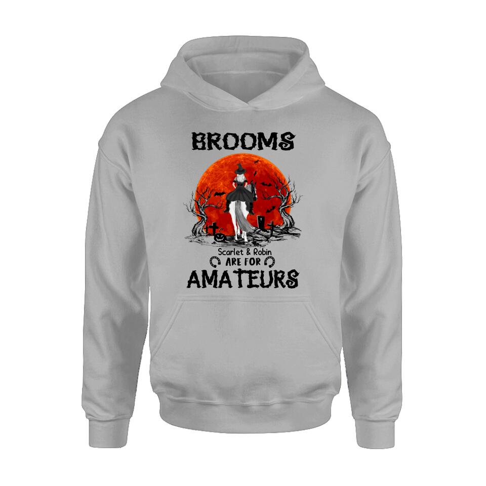 Personalized Witch Riding Horse Shirt/Hoodie -  Halloween Gift For Horse Lovers/Friends/Besties - Up to 4 Girls - Brooms Are For Amateurs