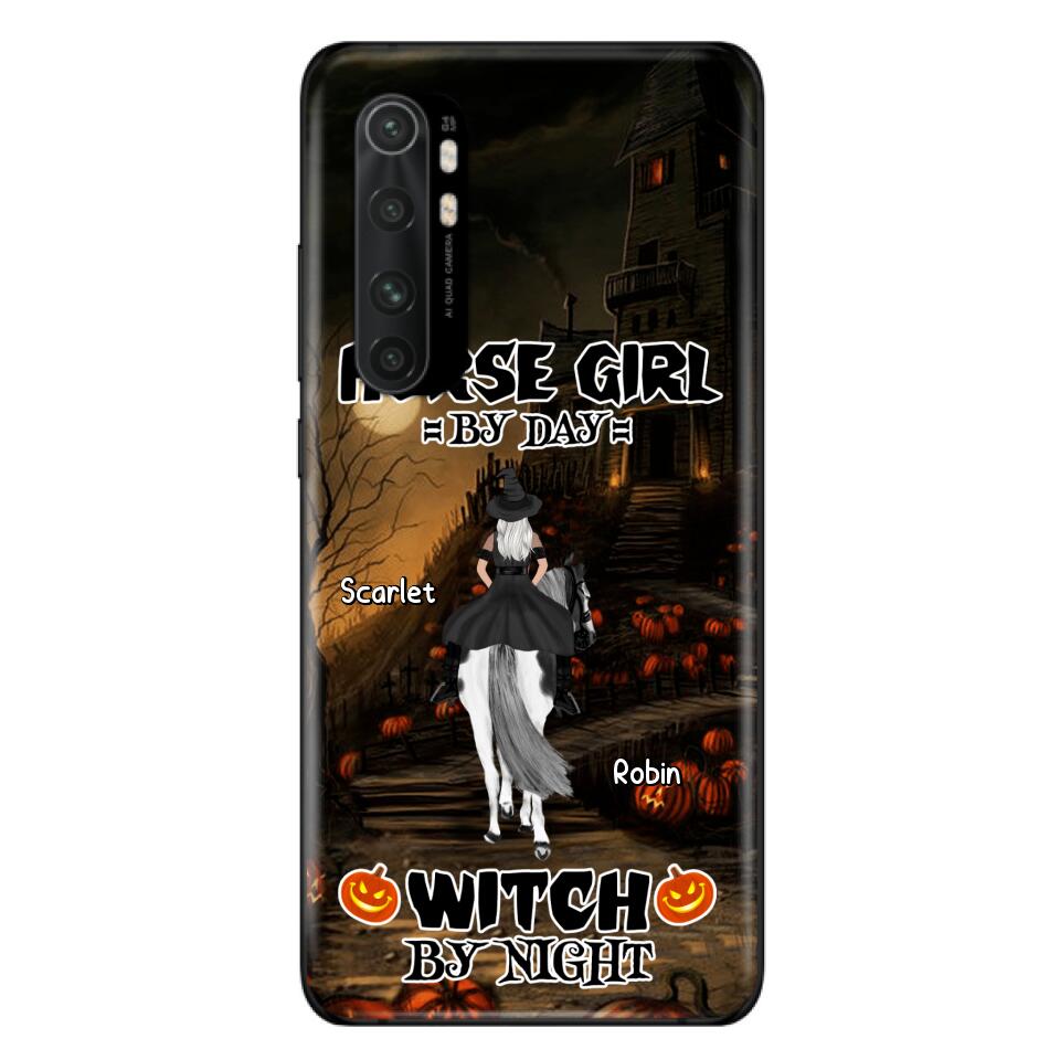 Personalized Witch Riding Horse Phone Case - Halloween Gift For Horse Lovers/Friends/Besties - Up to 4 Girls - Horse Girl By Day Witch By Night - Case For Xiaomi, Oppo And Huawei