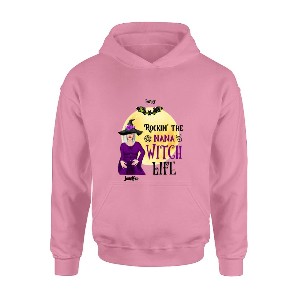 Personalized Halloween Shirt/Hoodie - Gift Idea For Halloween/Nana From Kids with up to 7 Kids - Rockin' The Nana Witch Life