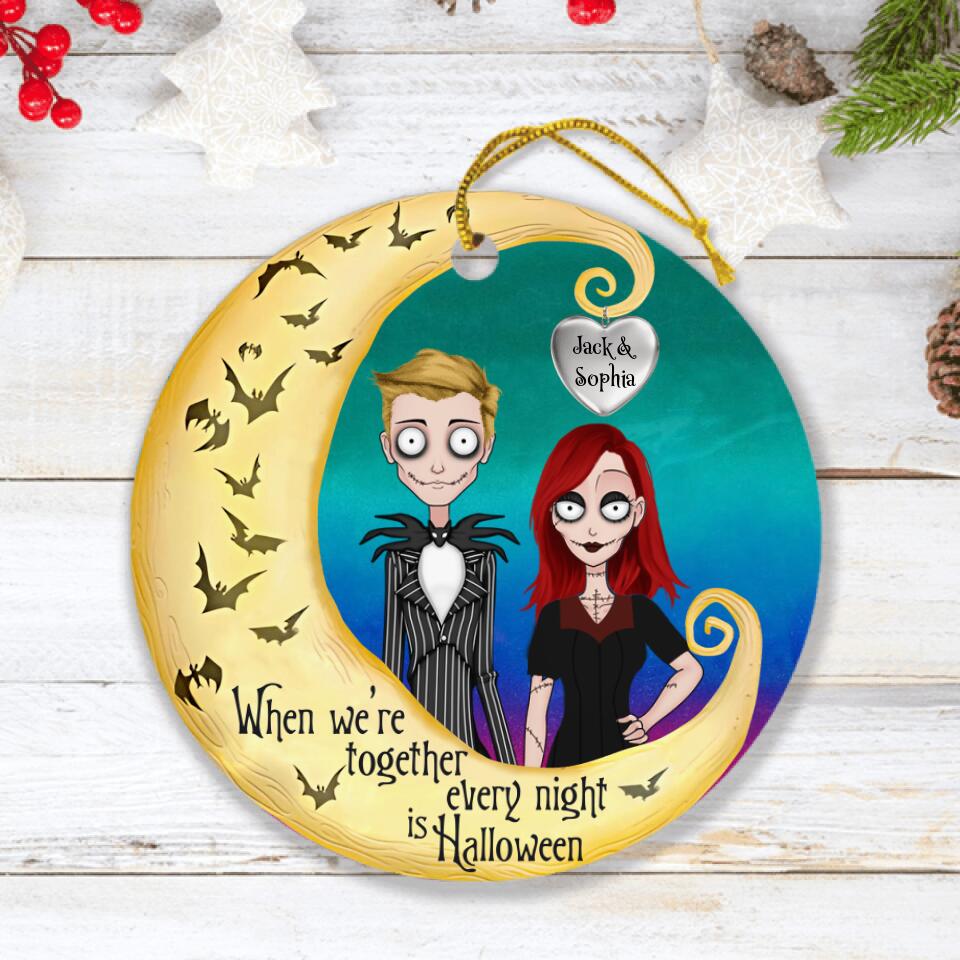 Personalized Halloween Couple With Moon Circle Ornament - Gift Idea For Halloween/Couple - When We're Together Every Night Is Halloween