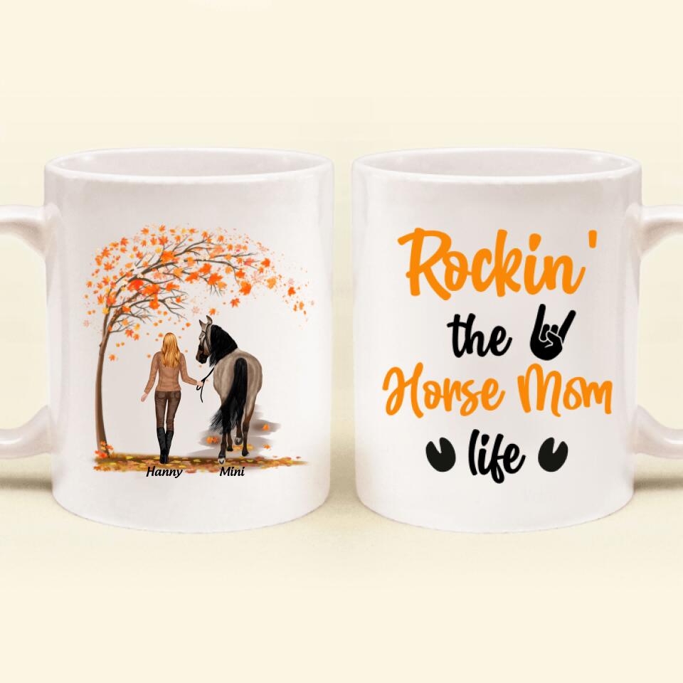 Personalized Horse Mom In Autumn Mug - Girl With Up to 2 Horses - Best Gift For Horse Lover - Rocking The Horse Mom Life