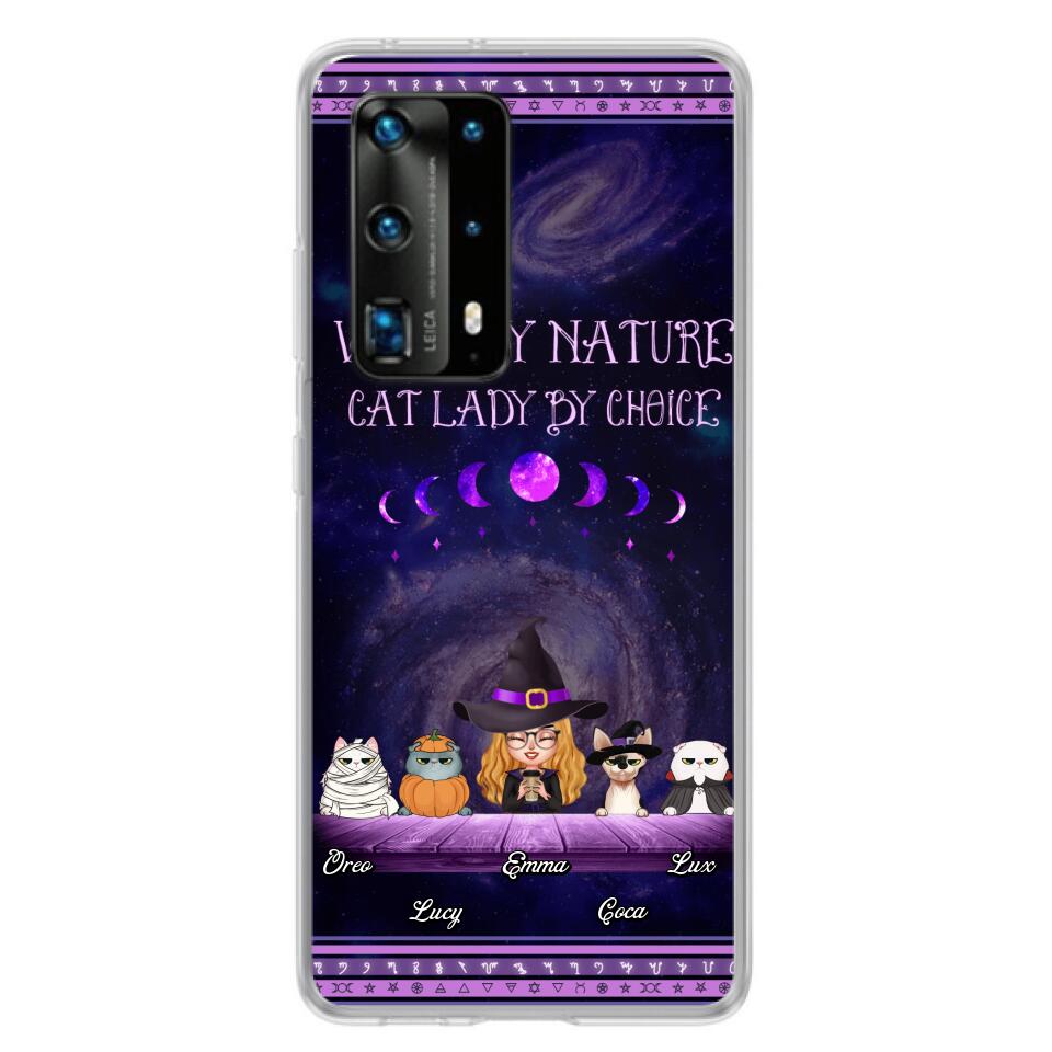 Custom Personalized Witch Phone Case for Huawei/Oppo/Xiaomi - Gift Idea For Halloween/ Pet Lovers with up to 4 Pets - Witch By Nature, Cat Lady By Choice