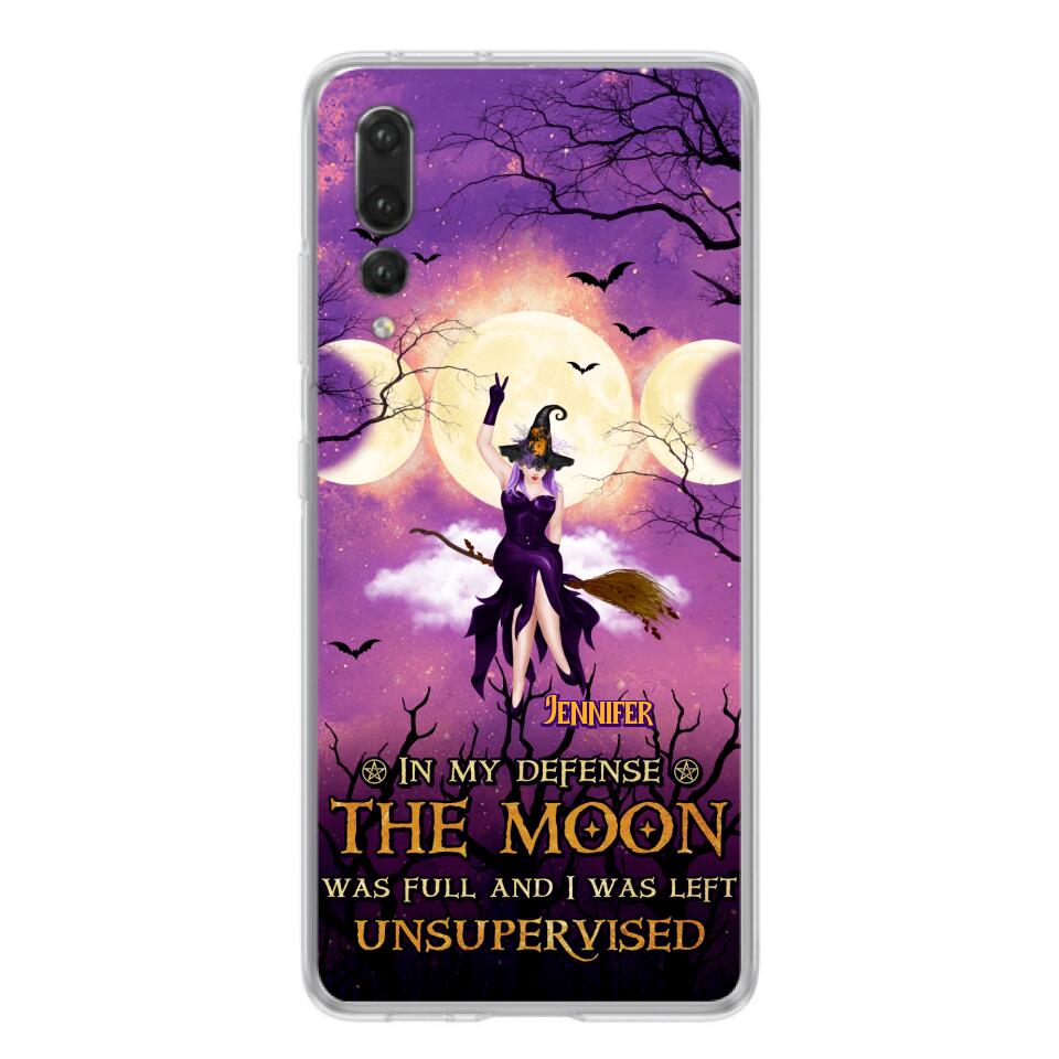 Custom Personalized Witch Riding Broom Phone Case - Halloween Gift Idea For Friends - In My Defense The Moon Was Full And I Was Left Unsupervised - Case For Xiaomi, Oppo And Huawei
