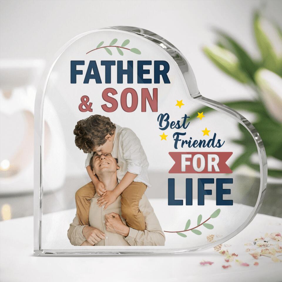 Personalized Father And Son Photo Crystal Heart - Gift Idea For Father's Day - Father & Son Best Friends For Life