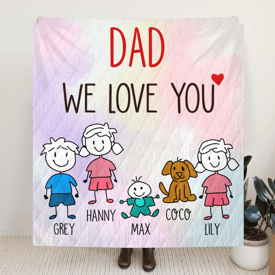 Personalized Family Blanket/Pillow Cover - Gift for Family/Grandma/Grandpa/Mom/Dad, Dog Cat Lovers- We love you Blanket/Pillow cover - Up to 5 Kids/Pets