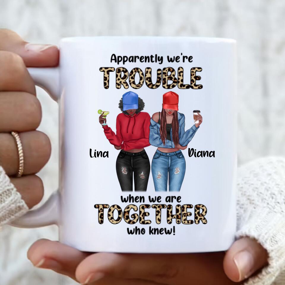 Personalized Leopard We're Trouble Besties Coffee Mug - Gift Idea For Best Friend - We're Trouble When We Are Together