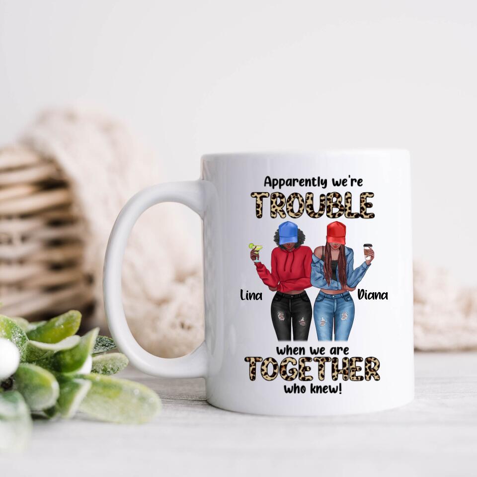 Personalized Leopard We're Trouble Besties Coffee Mug - Gift Idea For Best Friend - We're Trouble When We Are Together