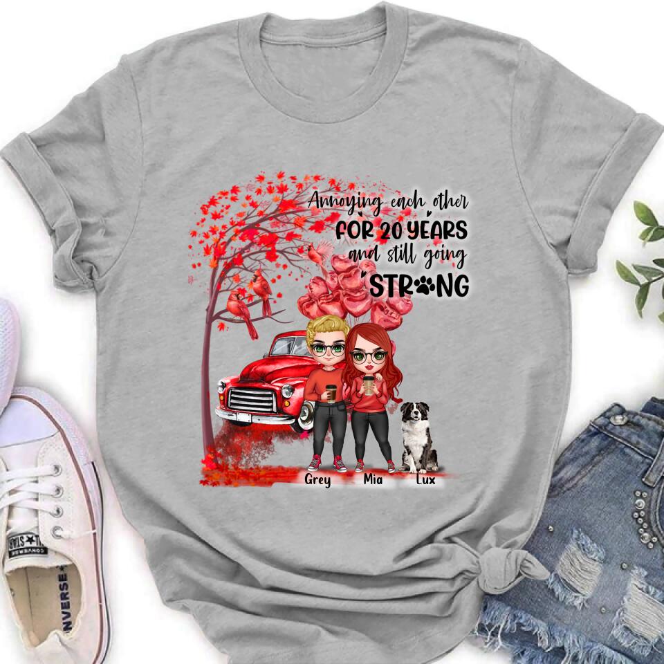Personalized Valentine Couple & Dog Shirt/Pullover Hoodie - Valentine's Day Gift Idea For Couple - Annoying Each Other For 20 Years And Still Going Strong
