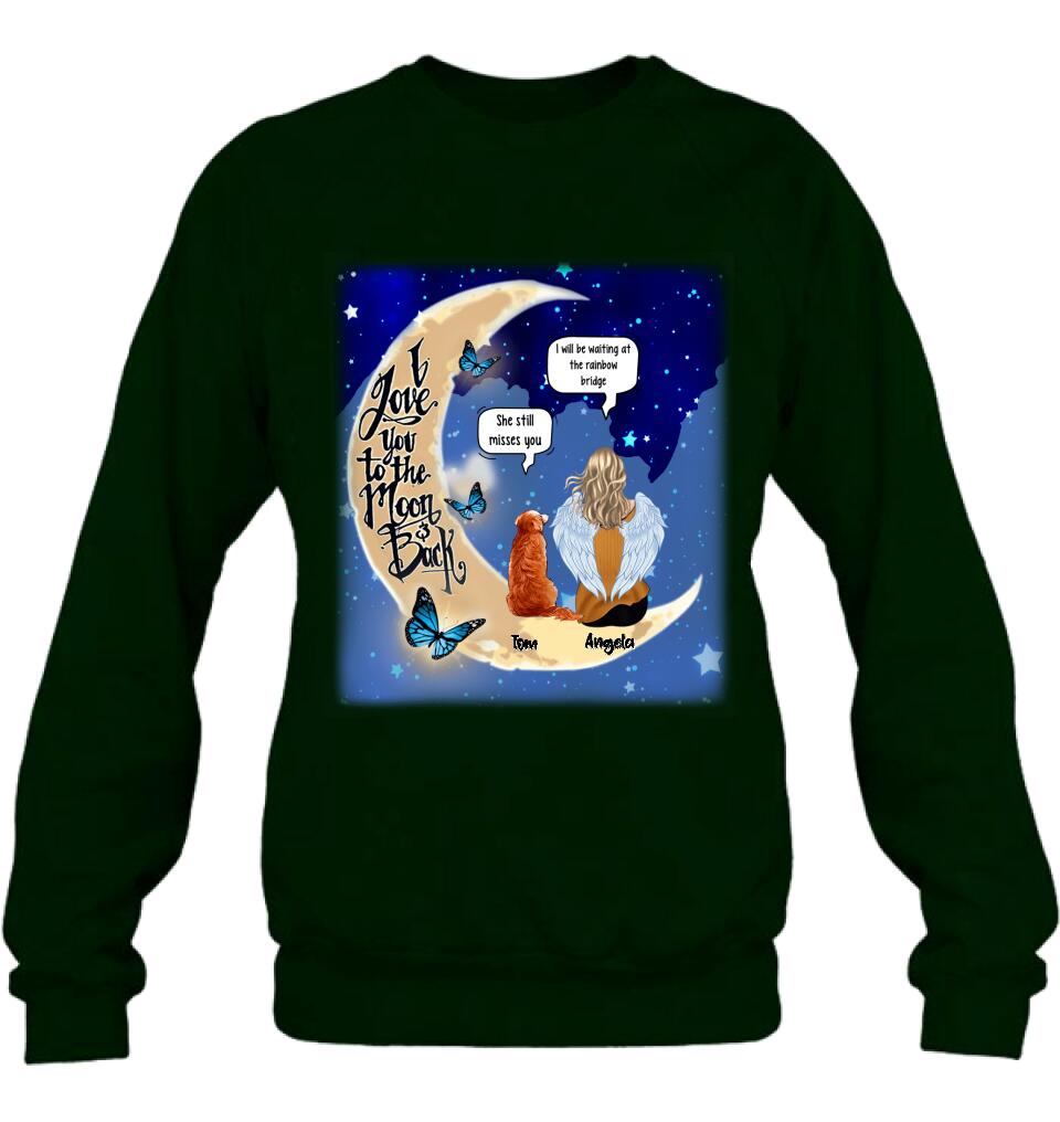 Personalized Memorial People And Pet Loss Shirt - Up to 4 Pets - Memorial Gift Idea For Dog/Cat Lover - I Love You To The Moon And Back