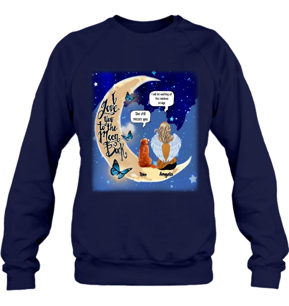 Personalized Memorial People And Pet Loss Shirt - Up to 4 Pets - Memorial Gift Idea For Dog/Cat Lover - I Love You To The Moon And Back