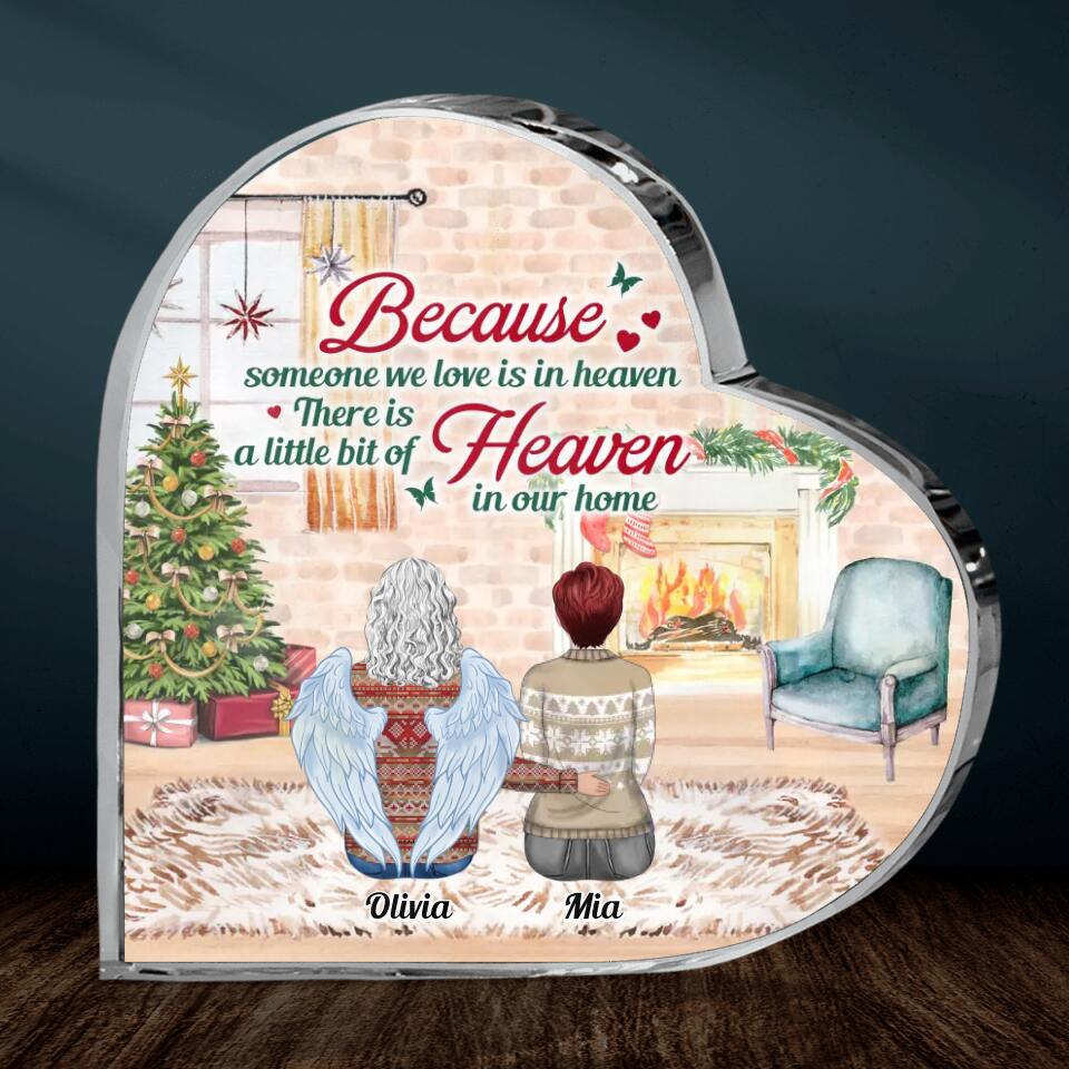 Personalized Memorial Family Crystal Heart - Memorial Gift Idea For Family Member - Up to 10 People - Parents And Children - Because Someone We Love Is In Heaven