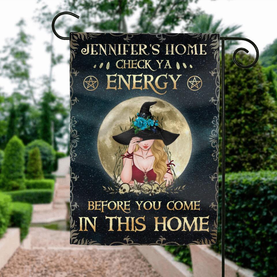 Personalized Witch Flag - Gift Idea For Halloween/Wicca Decor/Pagan Decor - Check Ya Energy Before You Come In This Home
