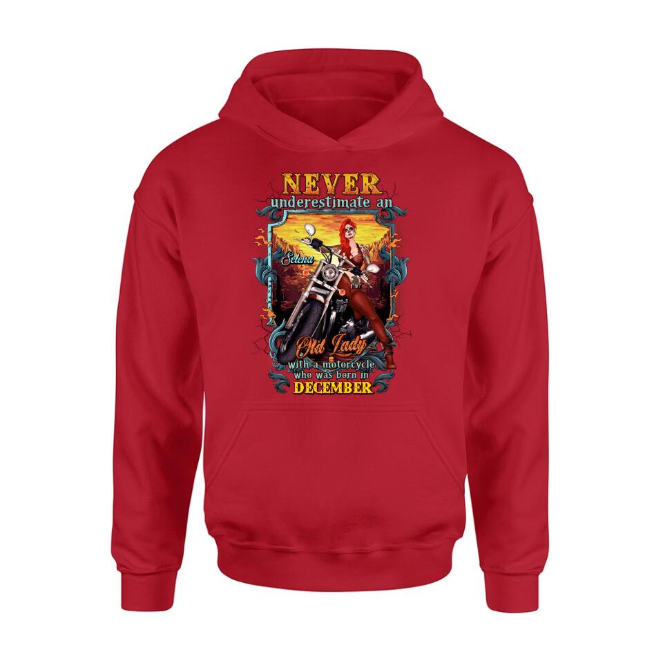 Personalized Biker Witch Shirt/Hoodie - Gift Idea For Biker Witch - Never Underestimate An Old Lady With A Motorcycle Who Was Born In December