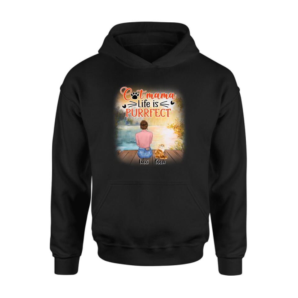 Personalized Cat Mom Shirt/Pullover Hoodie - Up to 5 Cats - Gift Idea For Cat Lover - Cat Mama Life Is Purrfect