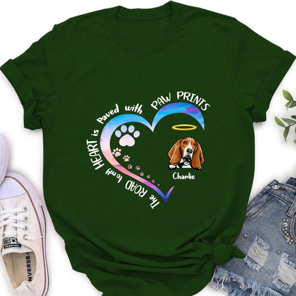 Personalized Dog Shirt/Pullover Hoodie - Up to 3 Dogs - Memorial Gift Idea For Dog Lover - The Road To My Heart Is Paved With Paw Prints