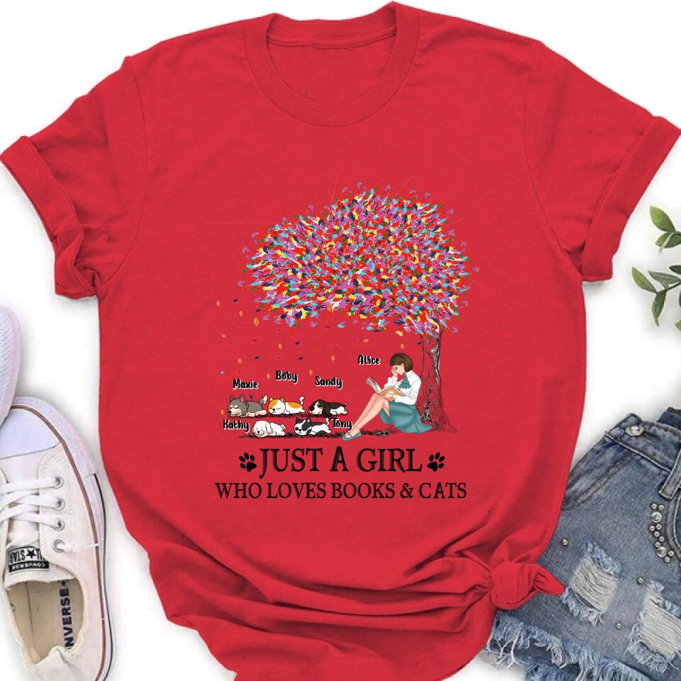Personalized Reading Girl Shirt/Pullover Hoodie - Up to 5 Pets - Gift Idea For Book/Dog/Cat Lover - Just A Girl Who Loves Book