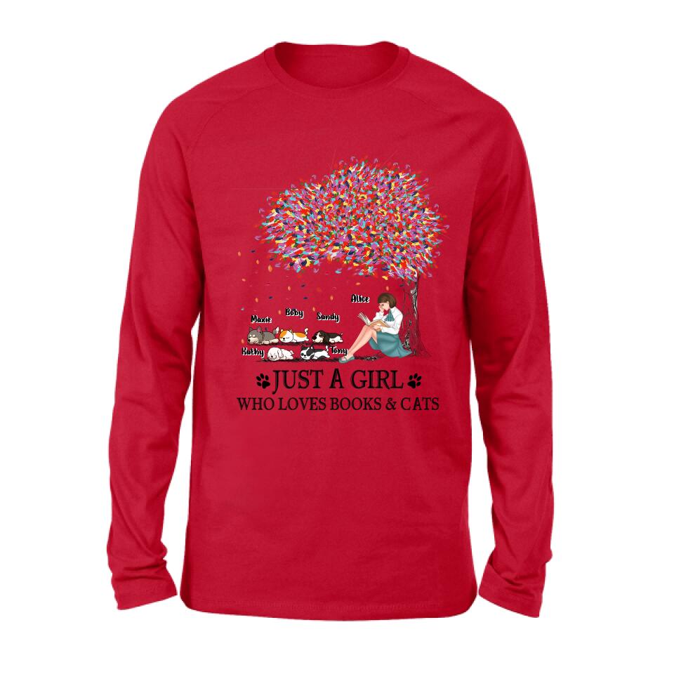 Personalized Reading Girl Shirt/Pullover Hoodie - Up to 5 Pets - Gift Idea For Book/Dog/Cat Lover - Just A Girl Who Loves Book