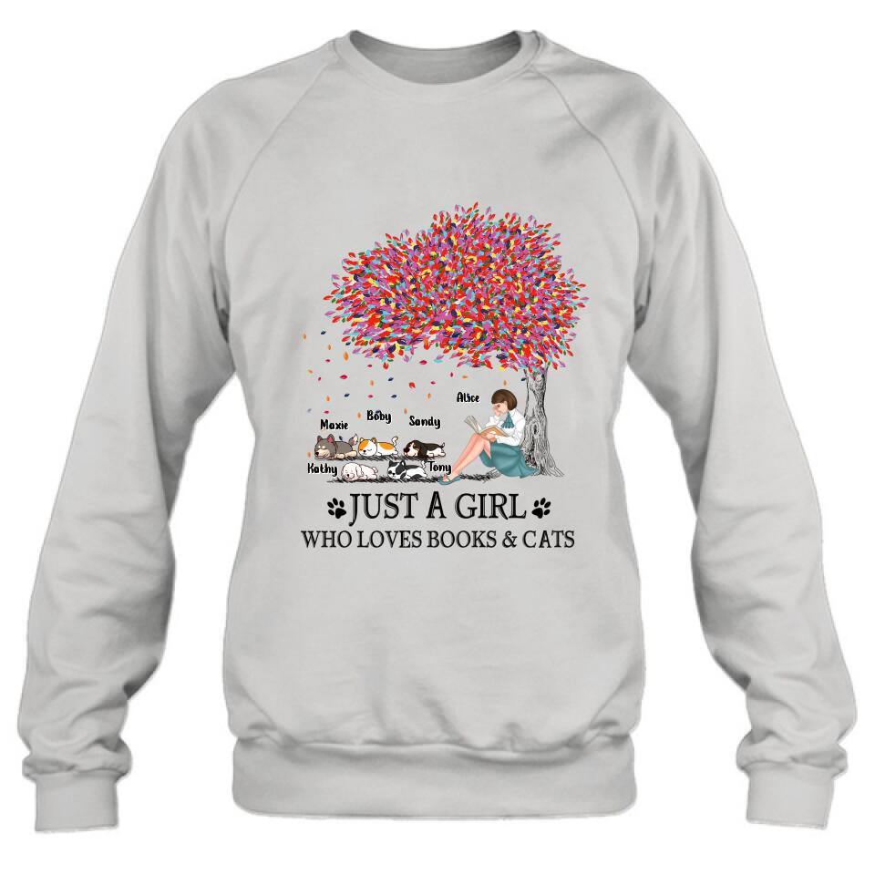 Personalized Reading Girl Shirt/Pullover Hoodie - Up to 5 Pets - Gift Idea For Book/Dog/Cat Lover - Just A Girl Who Loves Book
