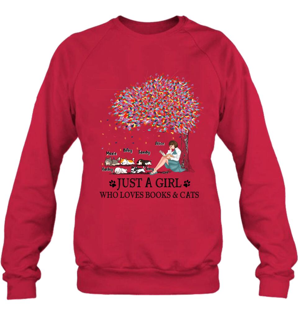 Personalized Reading Girl Shirt/Pullover Hoodie - Up to 5 Pets - Gift Idea For Book/Dog/Cat Lover - Just A Girl Who Loves Book
