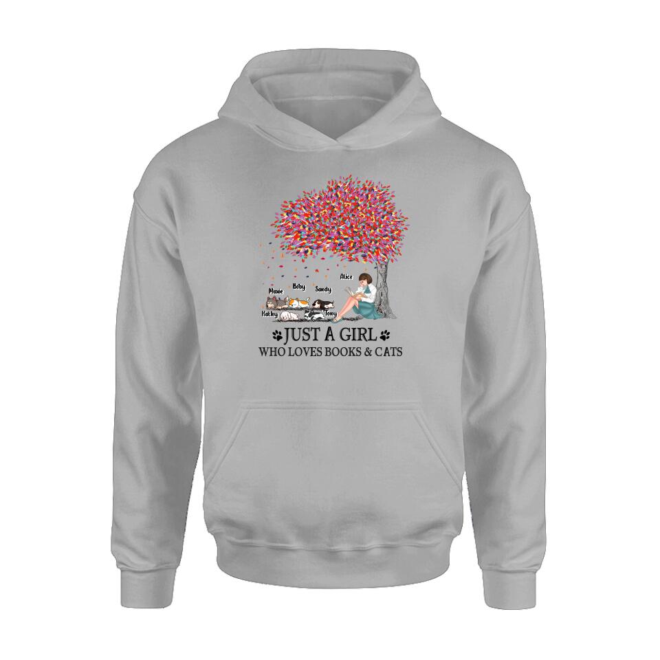 Personalized Reading Girl Shirt/Pullover Hoodie - Up to 5 Pets - Gift Idea For Book/Dog/Cat Lover - Just A Girl Who Loves Book