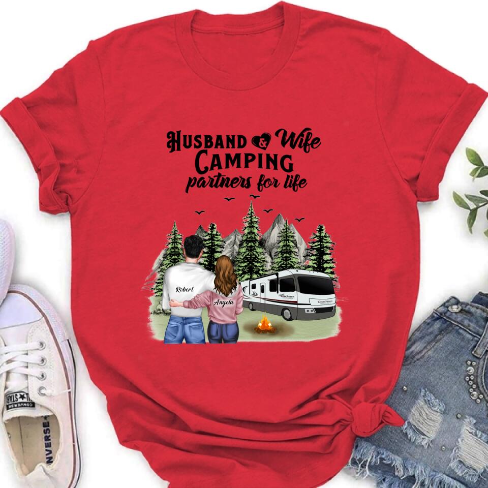 Personalized Camping T-shirt/Hoodie/Sleeve - Gift for Couples, Camping Lovers - Husband and Wife Camping Partners For Life