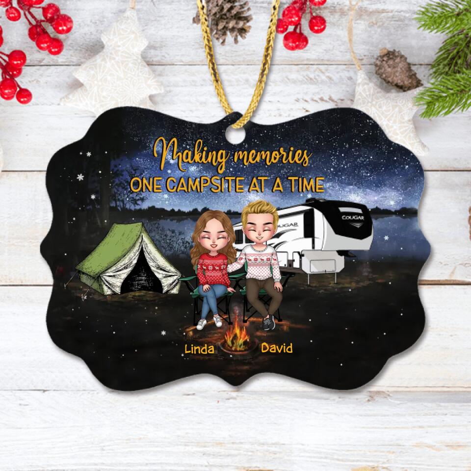 Personalized Camping Christmas Couple Rectangle Ornament - Gift Idea For Camping Lovers - Couple With Up To 4 Dogs - Making Memories One Campsite At A Time