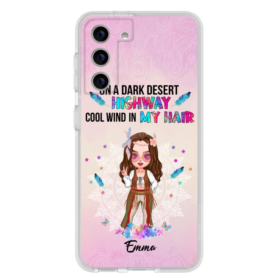 Custom Personalized Hippie Phone Case - Best Gift For Hippies - On A Dark Desert Highway Cool Wind In My Hair - Case For iPhone/Samsung