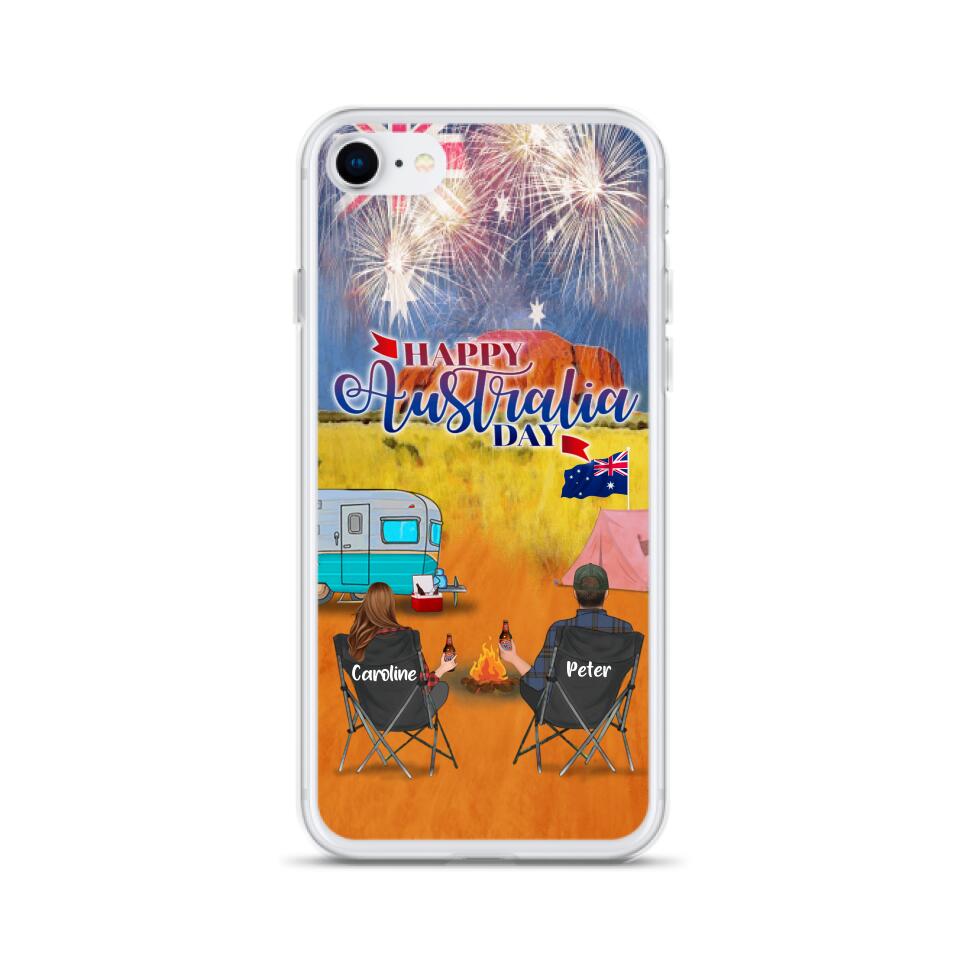 Personalized Camping Happy Australia Day Phone Case - Couple/Parents With Up to 2 Kids And 2 Pets - Gift Idea For Camping Lover - Case For iPhone And Samsung