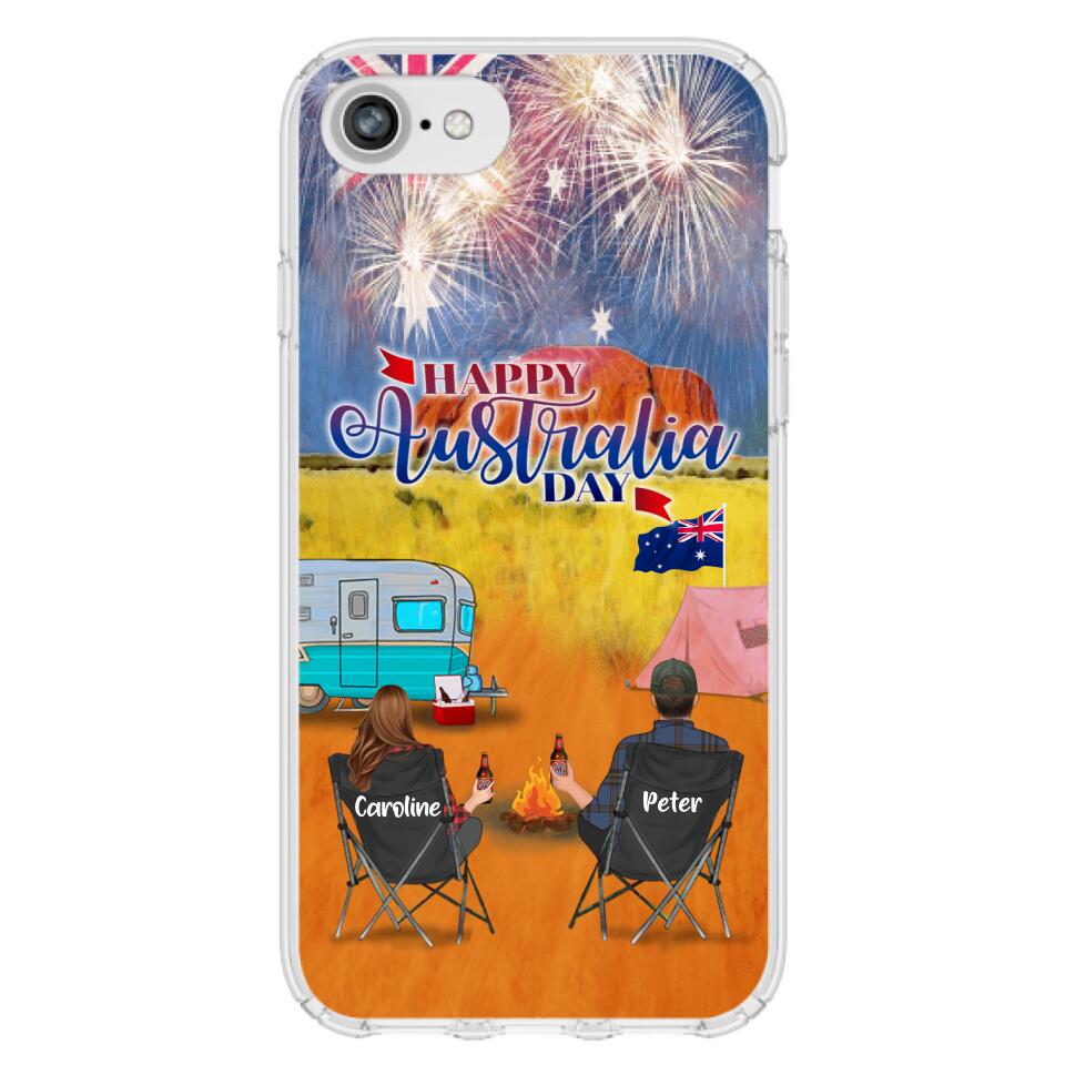 Personalized Camping Happy Australia Day Phone Case - Couple/Parents With Up to 2 Kids And 2 Pets - Gift Idea For Camping Lover - Case For iPhone And Samsung