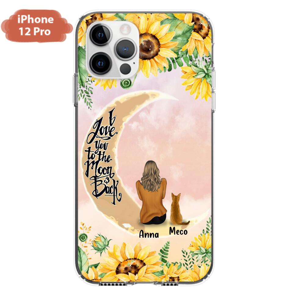 Personalized Cat Sun Flower Phone Case - Up to 6 Cats - Gift Idea For Cat Lover - I Love You To The Moon And Back - Case For iPhone And Samsung