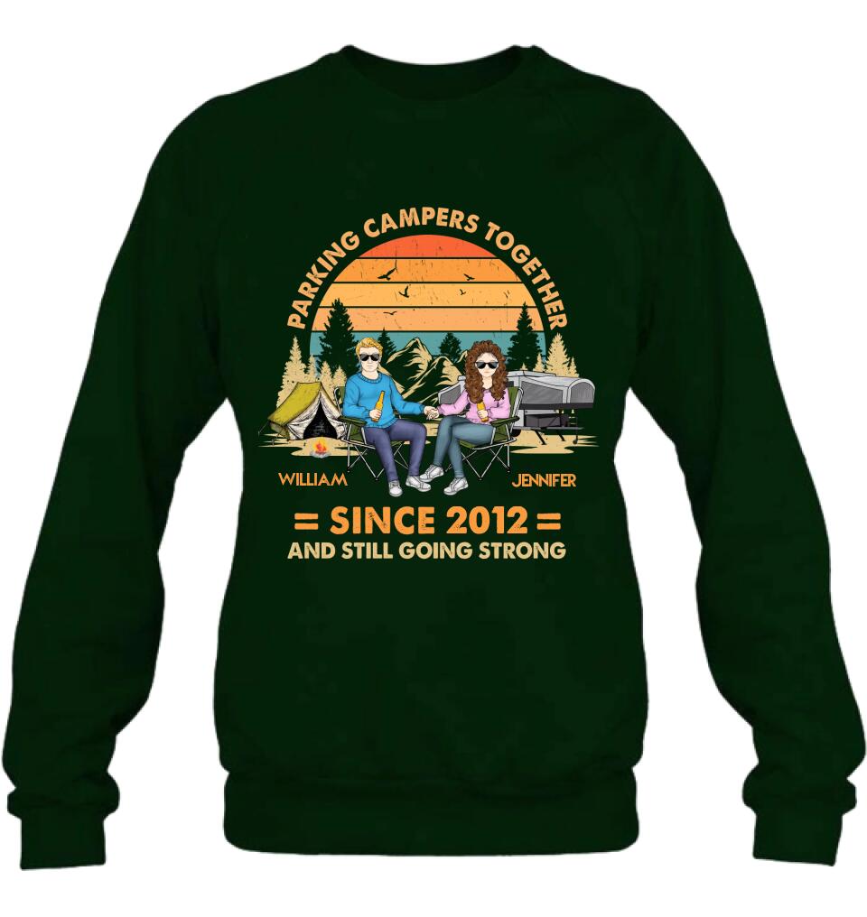 Personalized Camping Couple Holding Hands Shirt/Hoodie - Gift Idea For Couple/Camping Lover - Parking Campers Together Since 2012 And Still Going Strong