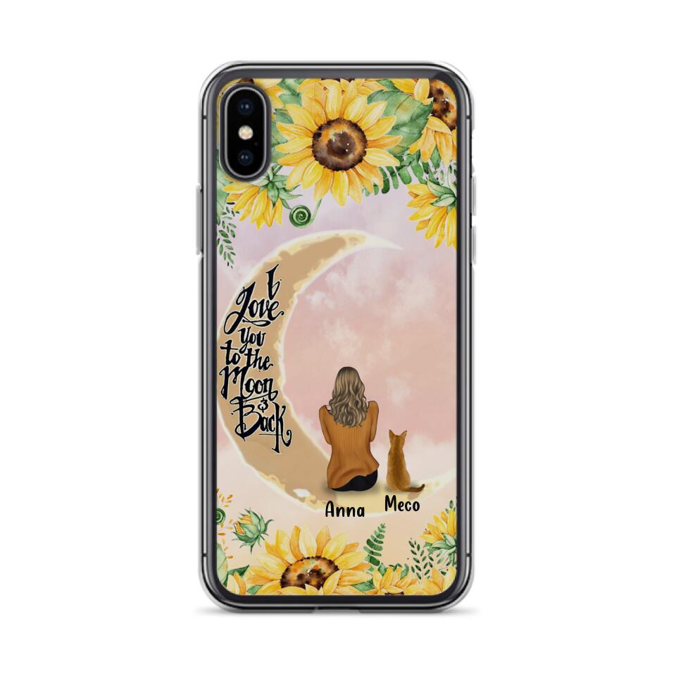 Personalized Cat Sun Flower Phone Case - Up to 6 Cats - Gift Idea For Cat Lover - I Love You To The Moon And Back - Case For iPhone And Samsung