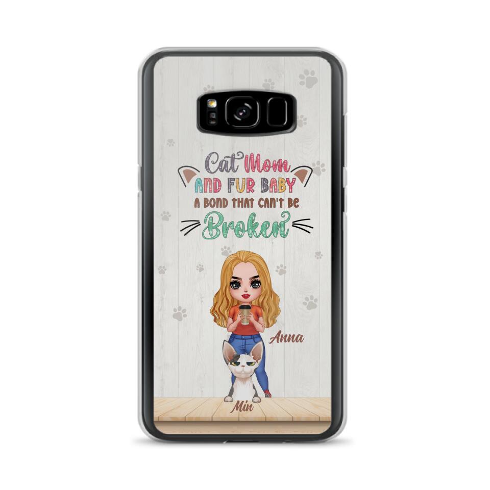 Personalized Cat Mom Chibi Phone Case - Gift Idea For Mother's Day/Cat Lovers With Up to 6 Cats - Cat Mom And Fur Baby A Bond That Can't Be Broken - Case For iPhone And Samsung