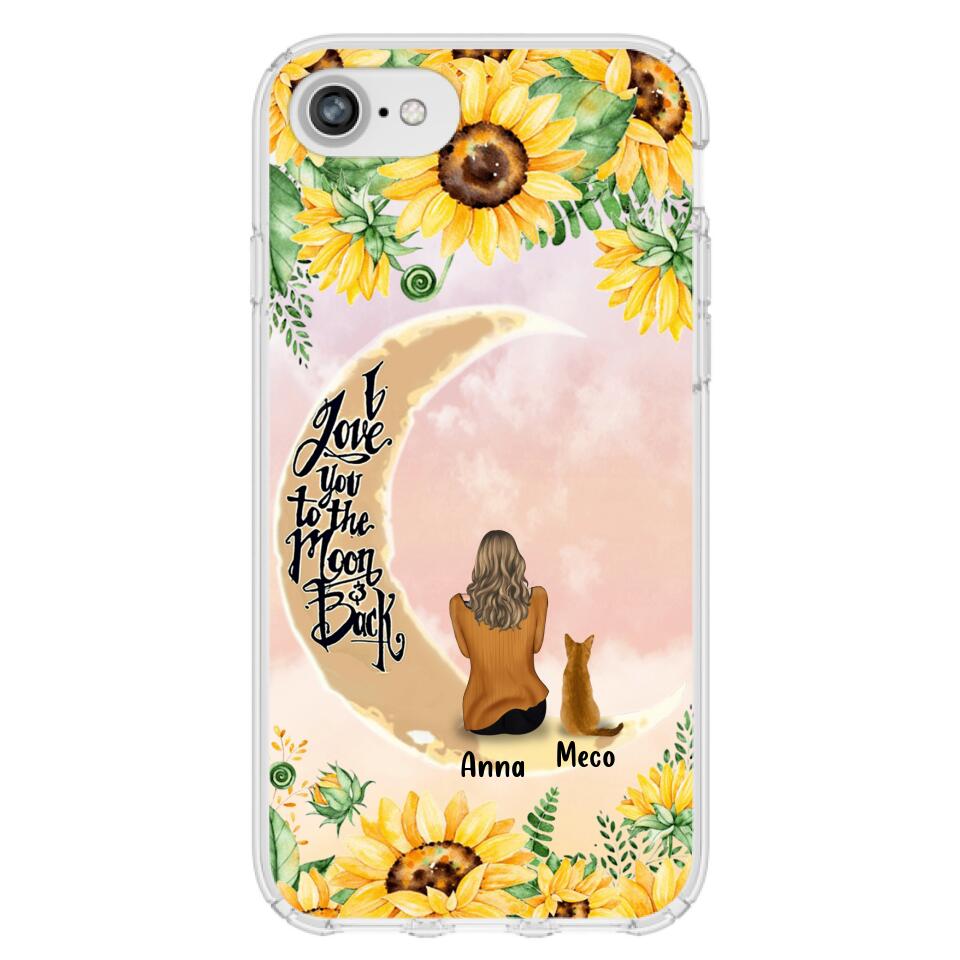 Personalized Cat Sun Flower Phone Case - Up to 6 Cats - Gift Idea For Cat Lover - I Love You To The Moon And Back - Case For iPhone And Samsung