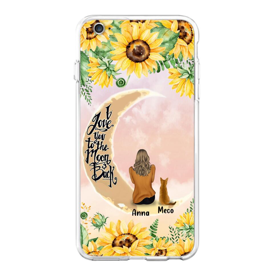 Personalized Cat Sun Flower Phone Case - Up to 6 Cats - Gift Idea For Cat Lover - I Love You To The Moon And Back - Case For iPhone And Samsung