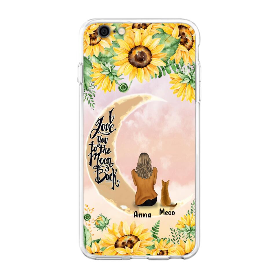 Personalized Cat Sun Flower Phone Case - Up to 6 Cats - Gift Idea For Cat Lover - I Love You To The Moon And Back - Case For iPhone And Samsung