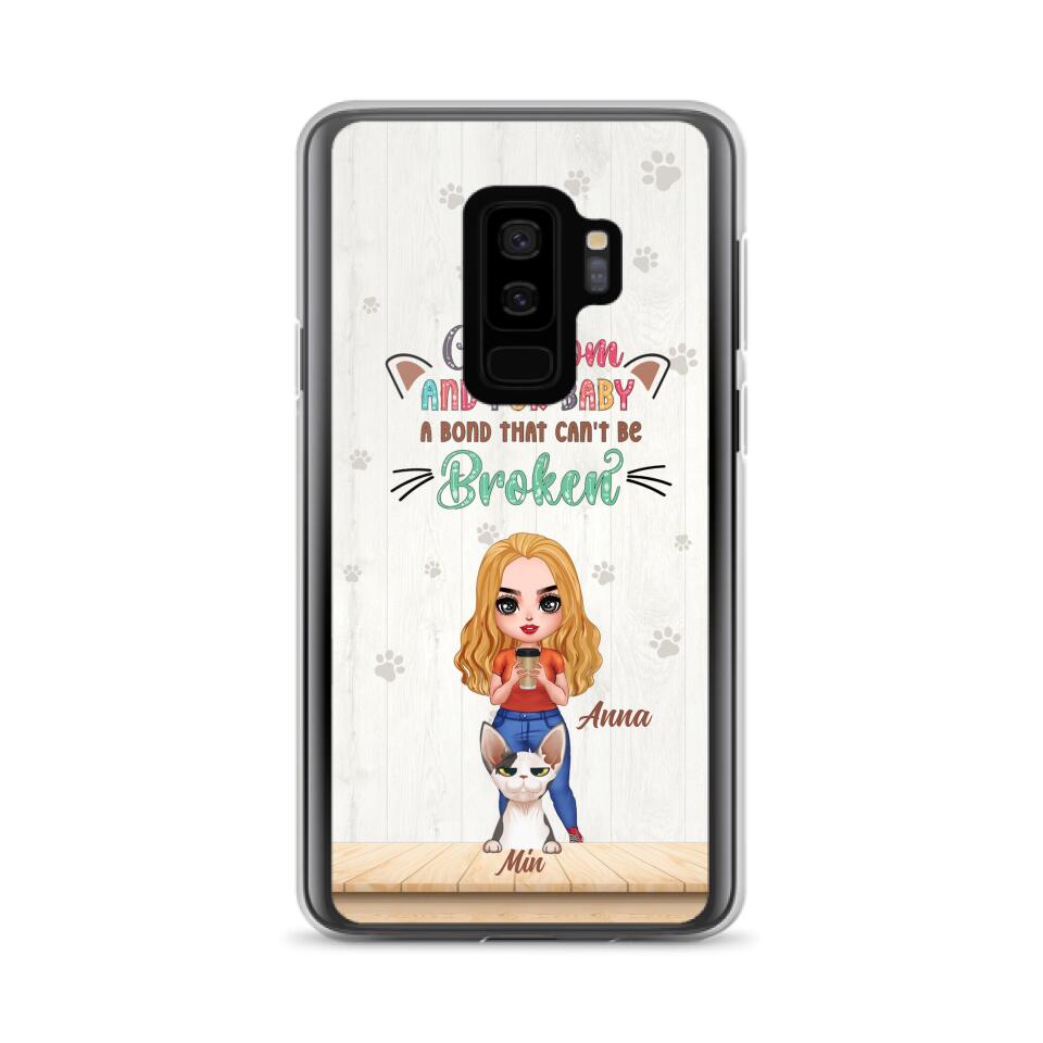 Personalized Cat Mom Chibi Phone Case - Gift Idea For Mother's Day/Cat Lovers With Up to 6 Cats - Cat Mom And Fur Baby A Bond That Can't Be Broken - Case For iPhone And Samsung