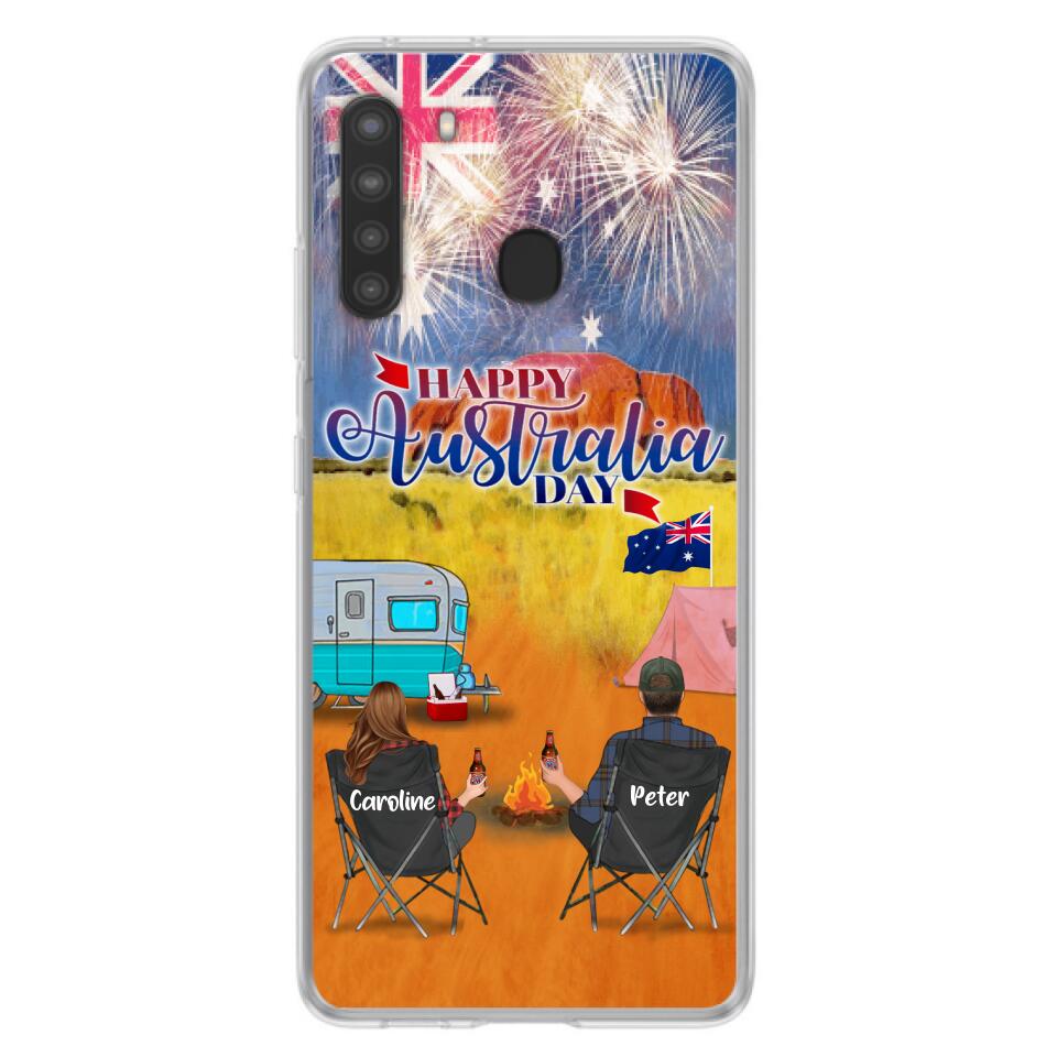 Personalized Camping Happy Australia Day Phone Case - Couple/Parents With Up to 2 Kids And 2 Pets - Gift Idea For Camping Lover - Case For iPhone And Samsung