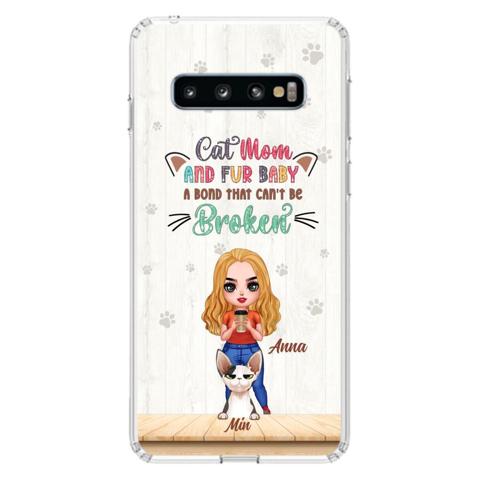 Personalized Cat Mom Chibi Phone Case - Gift Idea For Mother's Day/Cat Lovers With Up to 6 Cats - Cat Mom And Fur Baby A Bond That Can't Be Broken - Case For iPhone And Samsung