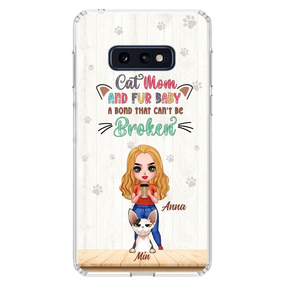 Personalized Cat Mom Chibi Phone Case - Gift Idea For Mother's Day/Cat Lovers With Up to 6 Cats - Cat Mom And Fur Baby A Bond That Can't Be Broken - Case For iPhone And Samsung